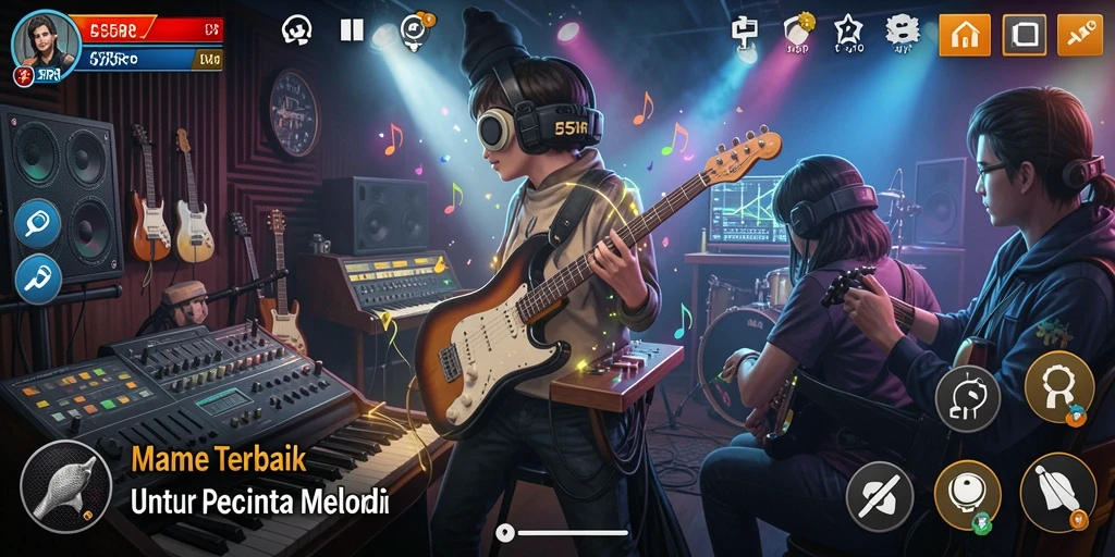 Tampilan gameplay menarik dari 55RP dengan berbagai lagu dan tantangan.