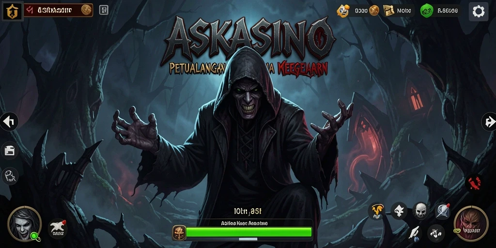 Screenshot gameplay horror ASKASINO menampilkan suasana mencekam dan makhluk menyeramkan.