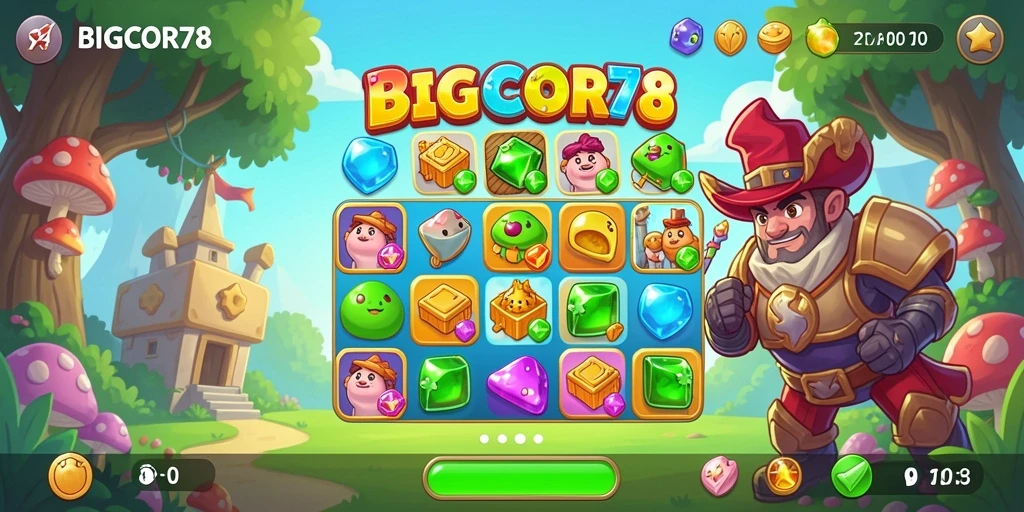 Screenshot dari gameplay seru dan warna-warni dalam BIGCOR78.