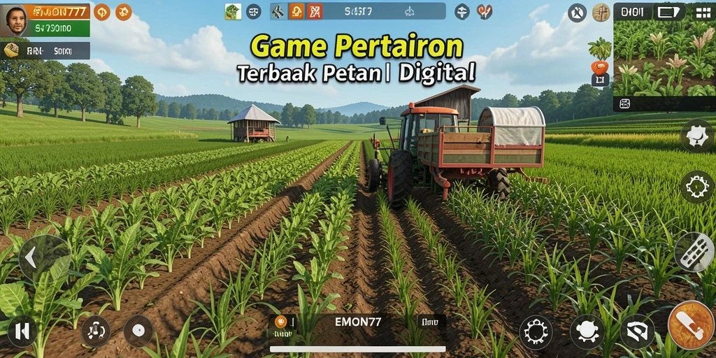 Tangkapan layar dari gameplay EMON777 yang menunjukkan proses bertani.