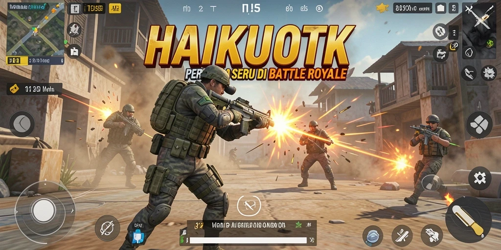Screenshot dari HAIKUOTK yang menunjukkan pertempuran intens dalam game Battle Royale.