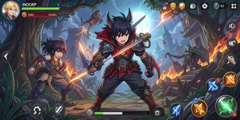 Tampilan gameplay INDORP yang penuh aksi dan karakter Anime menarik.