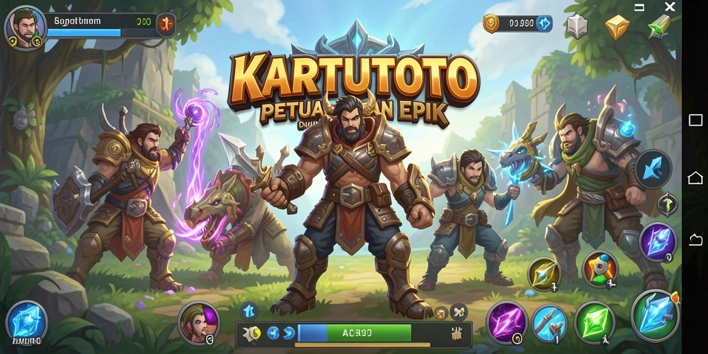 Screenshot gameplay KARTUTOTO menampilkan aksi pertarungan dan eksplorasi dunia RPG.