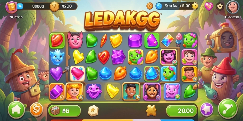Tampilan gameplay <strong>LEDAKGG</strong> menampilkan suasana permainan Match-3 yang penuh warna.