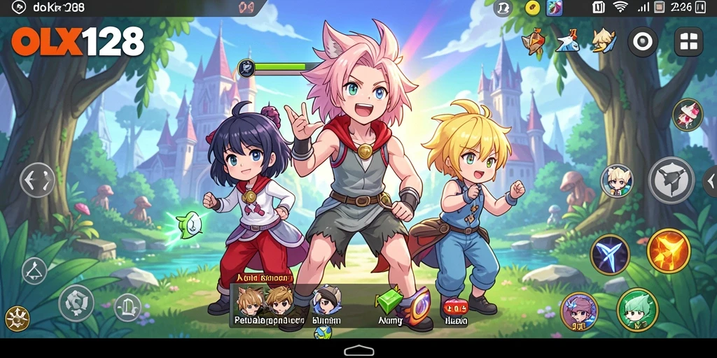 Tampilan utama gameplay OLX128 dengan karakter Anime yang menarik.