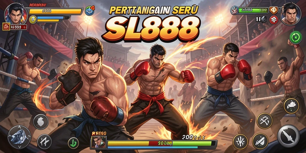 Tangkapan layar gameplay SL888 menunjukkan pertarungan yang mendebarkan dan karakter yang kuat.