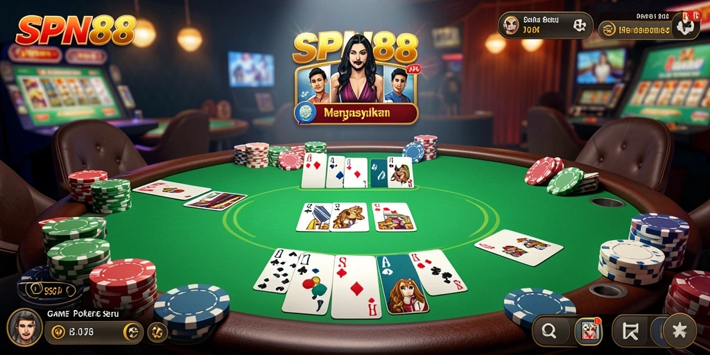Screenshot permainan SPN88 menunjukkan ketegangan saat bermain poker.