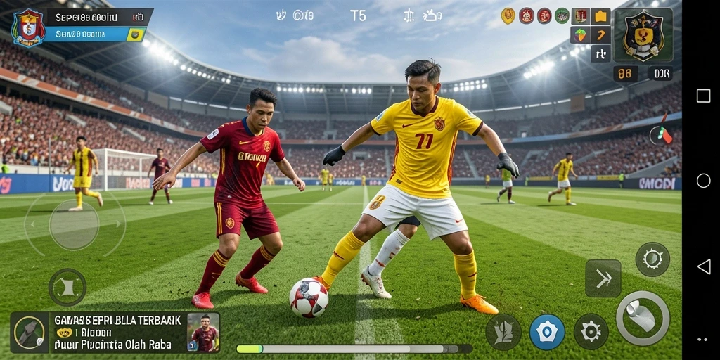 Tampilan gameplay T6 dengan aksi mendebarkan di lapangan sepak bola.