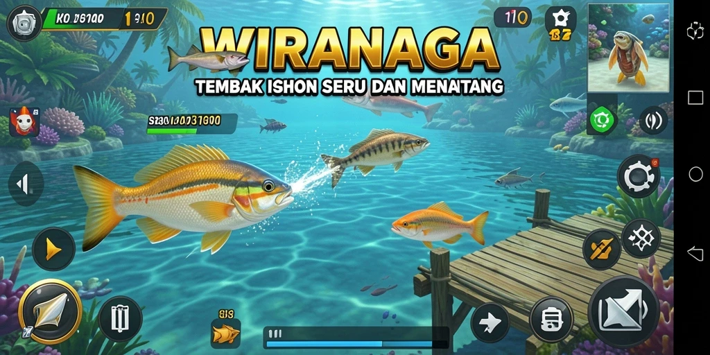 Screenshot utama WIRANAGA menampilkan aksi menembak ikan yang mengasyikkan.